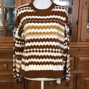 NWT Cupshe Cozy Brown & Tan Striped Knit Sweater